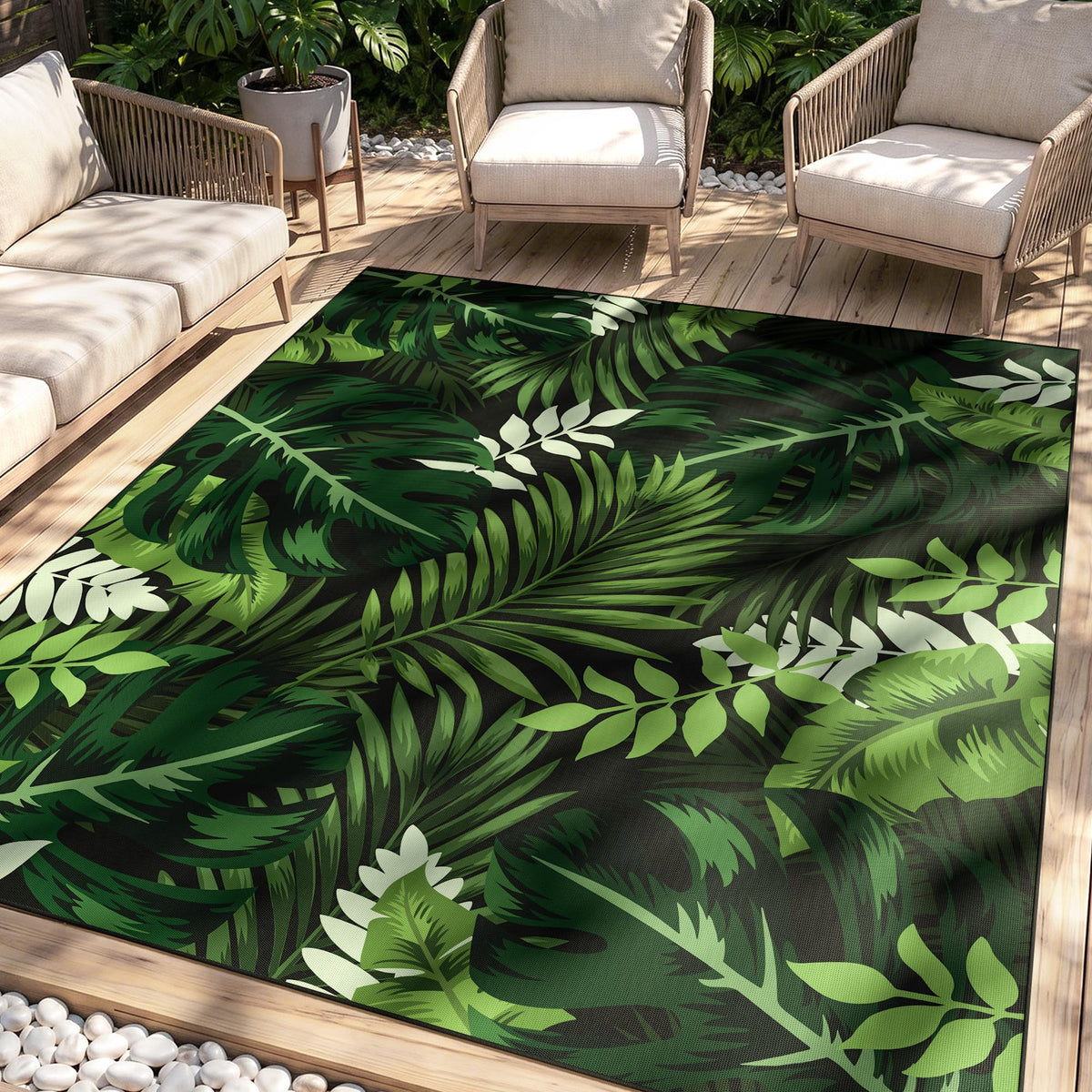 Arenarug 8x10 Monstera Tropical Outdoor Rug Waterproof, Colorful