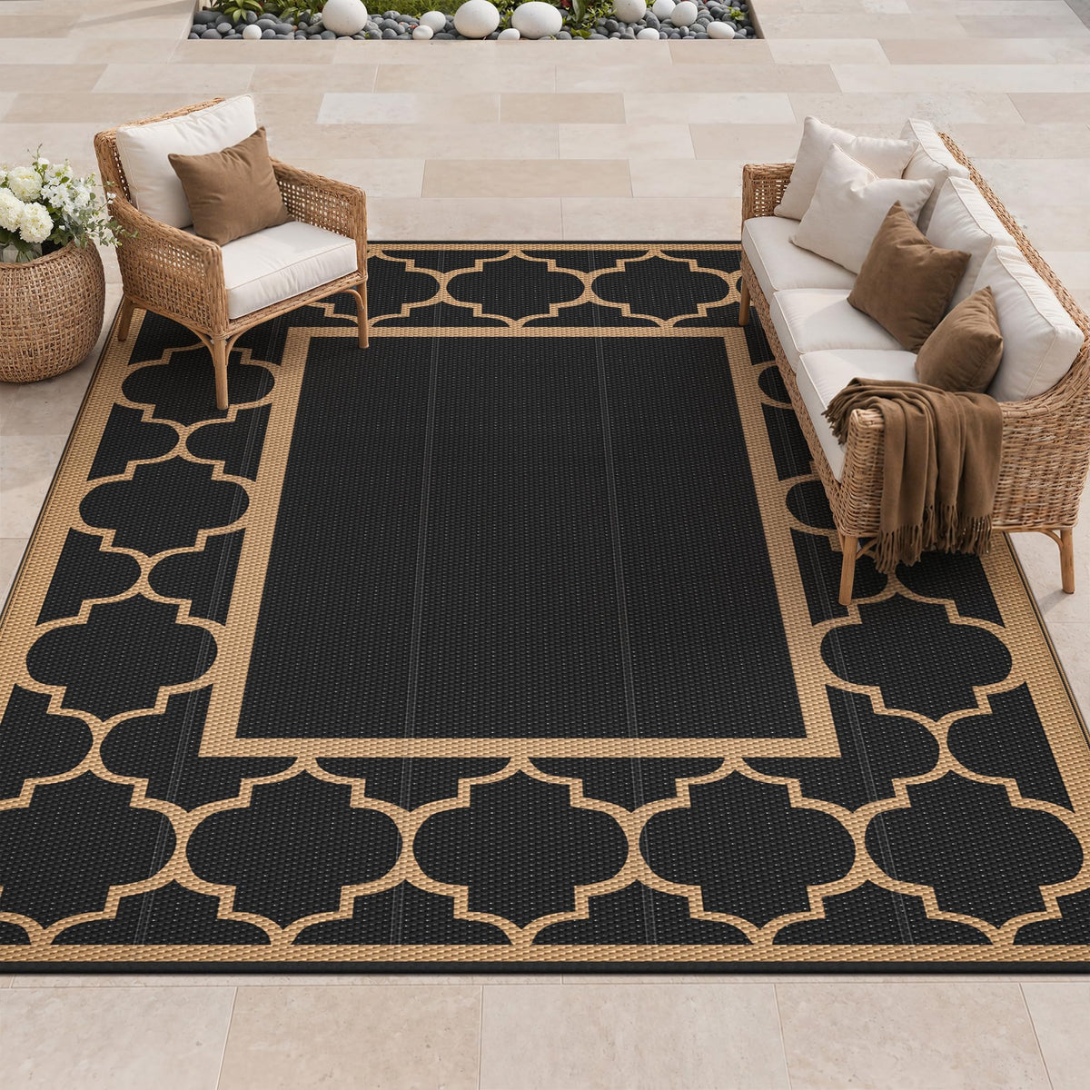 GENIMO Outdoor Rug, Waterproof Plastic Rugs for Patio, 5'x8' Blue White