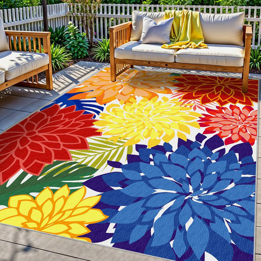 Arenarug Outdoor Rug Waterproof, Washable Patio Rug for Deck, 5x8, Colorful