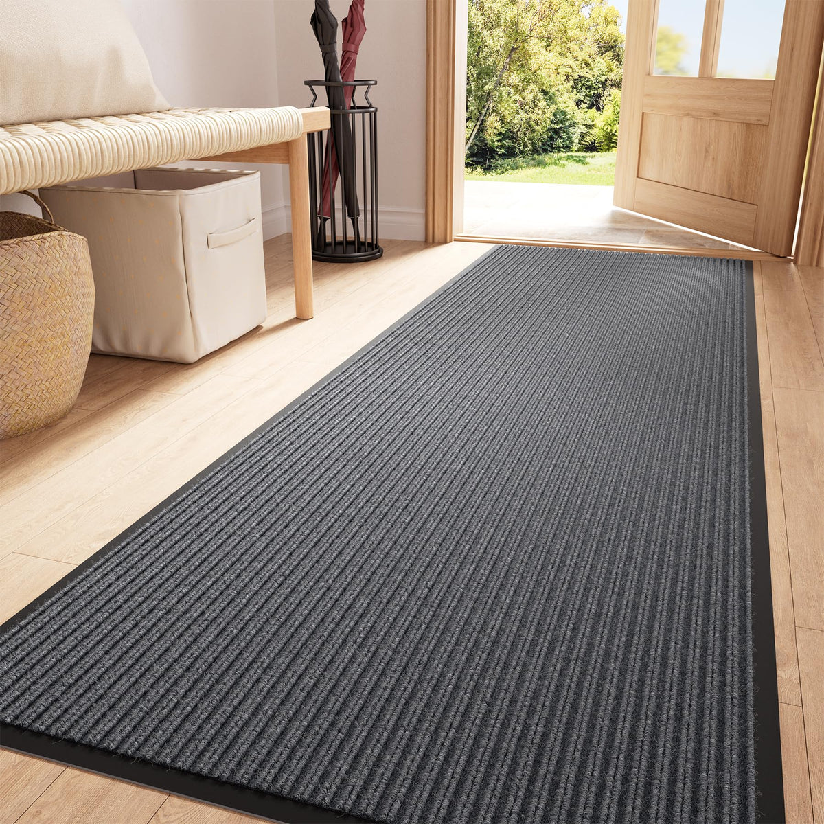 Front Door Mat, 3' x 5' Heavy Duty Door Mat Outside Entrance, Non-Slip Welcome Mat, Absorbent & Dirt Resistant, Low Profile Large Door Mats, Commercial Rugs for Entryway Indoor Outdoor, Grey