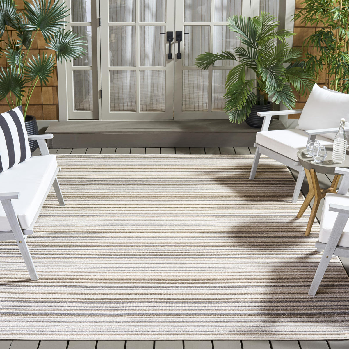 SAFAVIEH Washable Rug Outdoor Cabana Collection - 8' x 10', Ivory & Green, Non-Shedding & Easy to Clean, Ideal for Patio, Backyard, Mudroom (CBN323A)