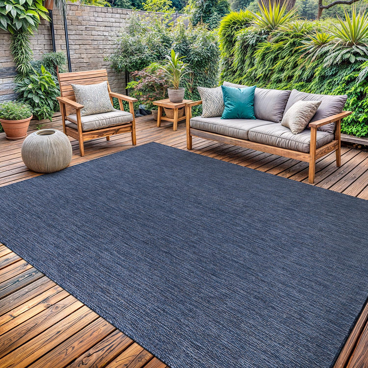 Washable Indoor Outdoor Rug 9x12 Weather Resistant Area Rugs Modern Solid for Porch Deck Balcony Backyard Patio Outside Carpet (9 X 12 Aqua Blue)