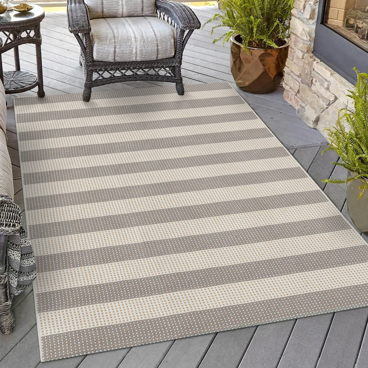 OJIA Washable Area Rug 4'x6', Striped Indoor Outdoor Rugs Patio Camping Rug
