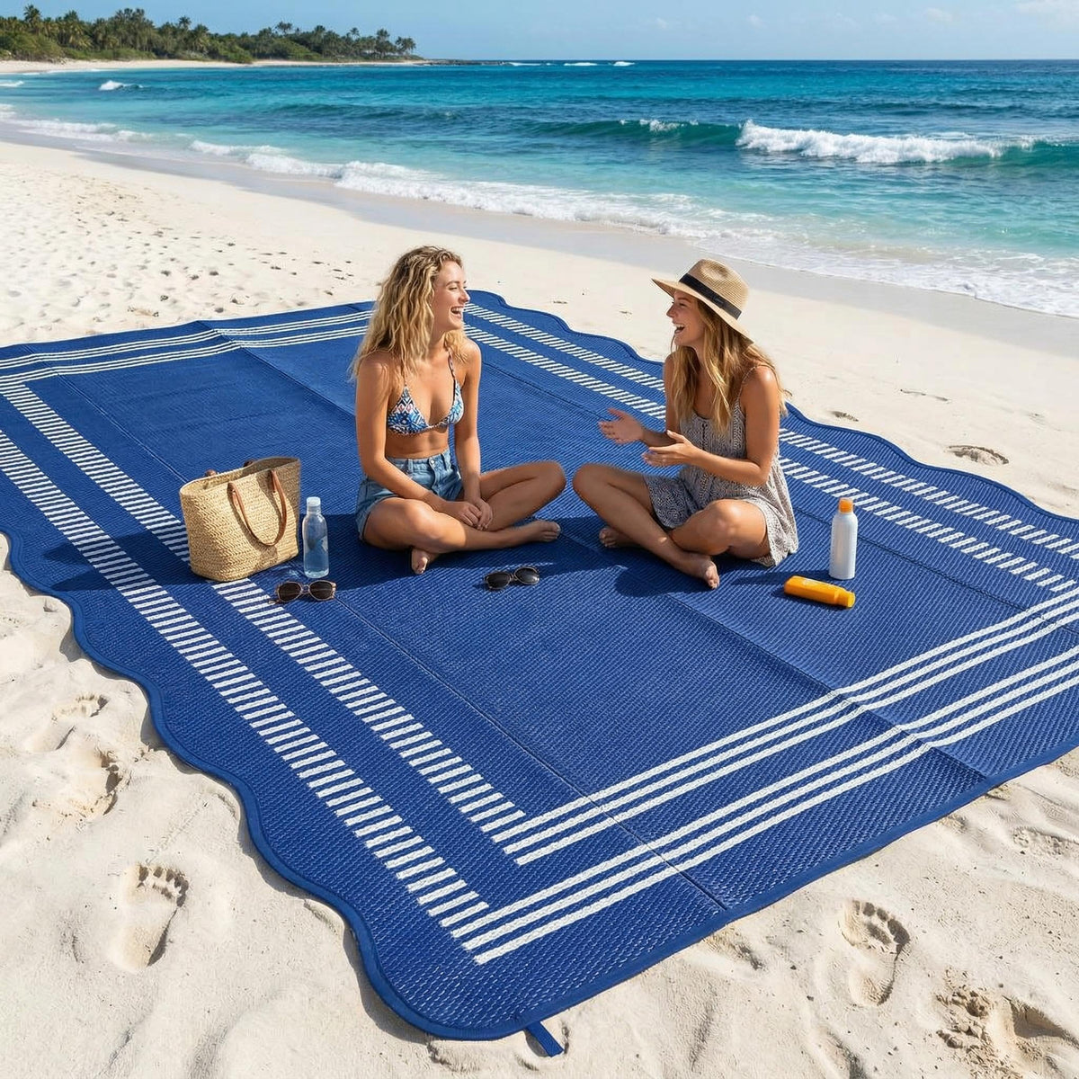 Garvee Scalloped Waterproof Plastic Straw Outdoor Rug 6x9 Brown