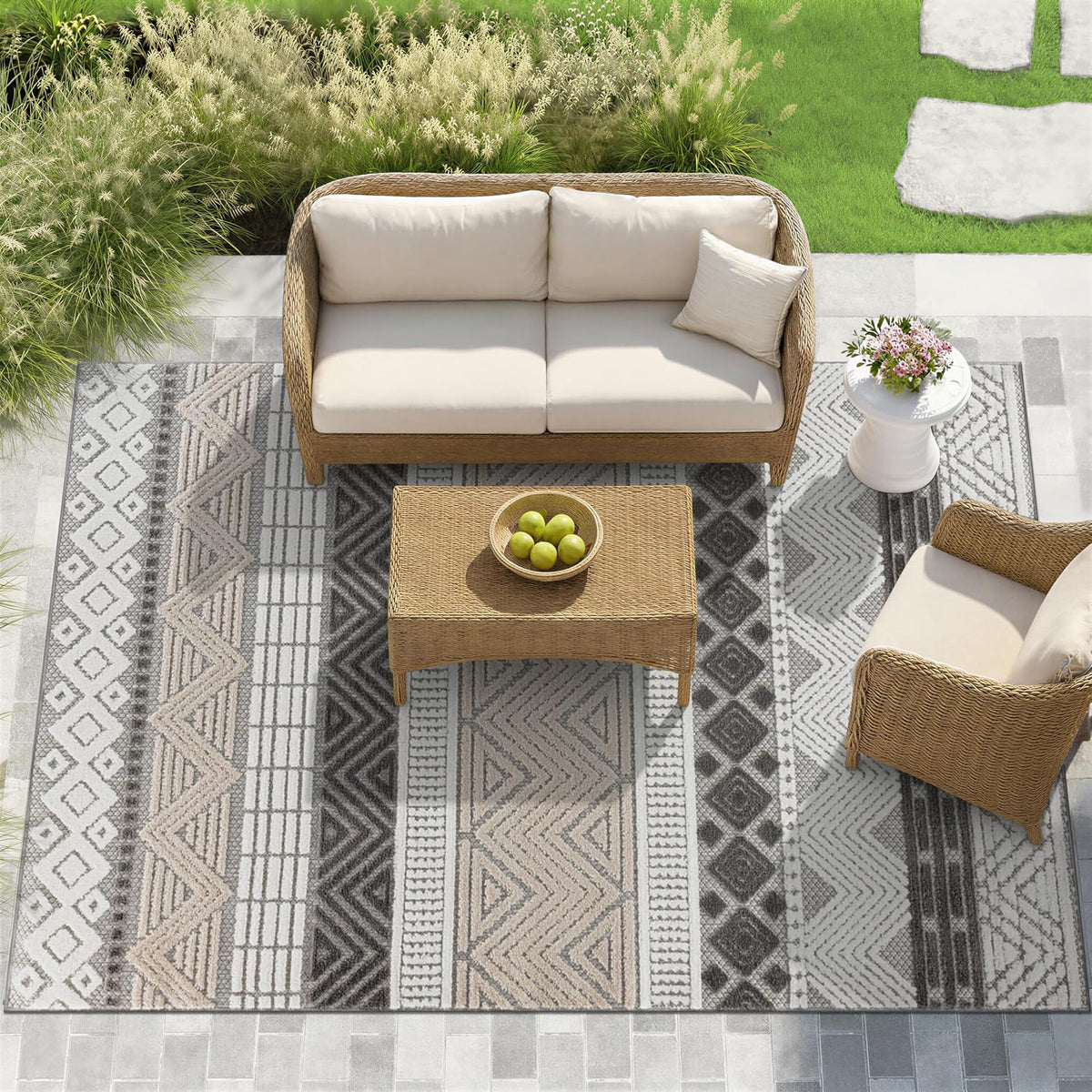 Rugshop Marbella Indoor/Outdoor Contemporary Boho Area Rug Gray 7'10" x 10'