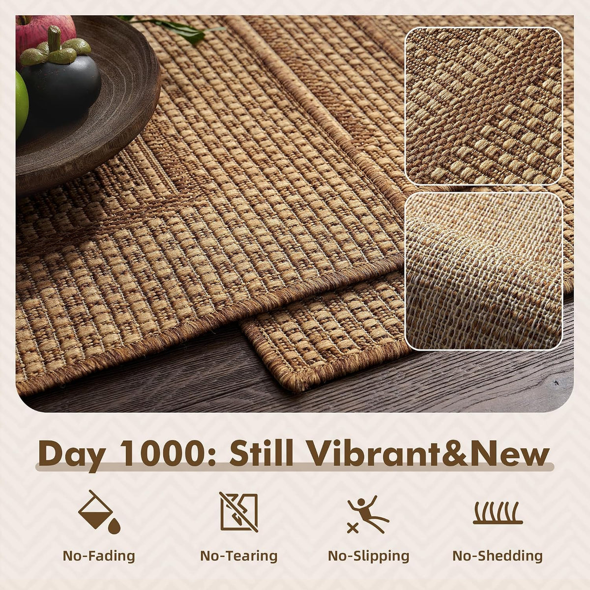 MontVoo-Outdoor Rug-Patio Rug 5x7 ft Polypropylene Indoor Outdoor Rugs Outdoor Carpet for Patio Deck Balcony Porch, Textured Weave, Durable for High Traffic, Fade-Resistant, Modern Neutral Brown