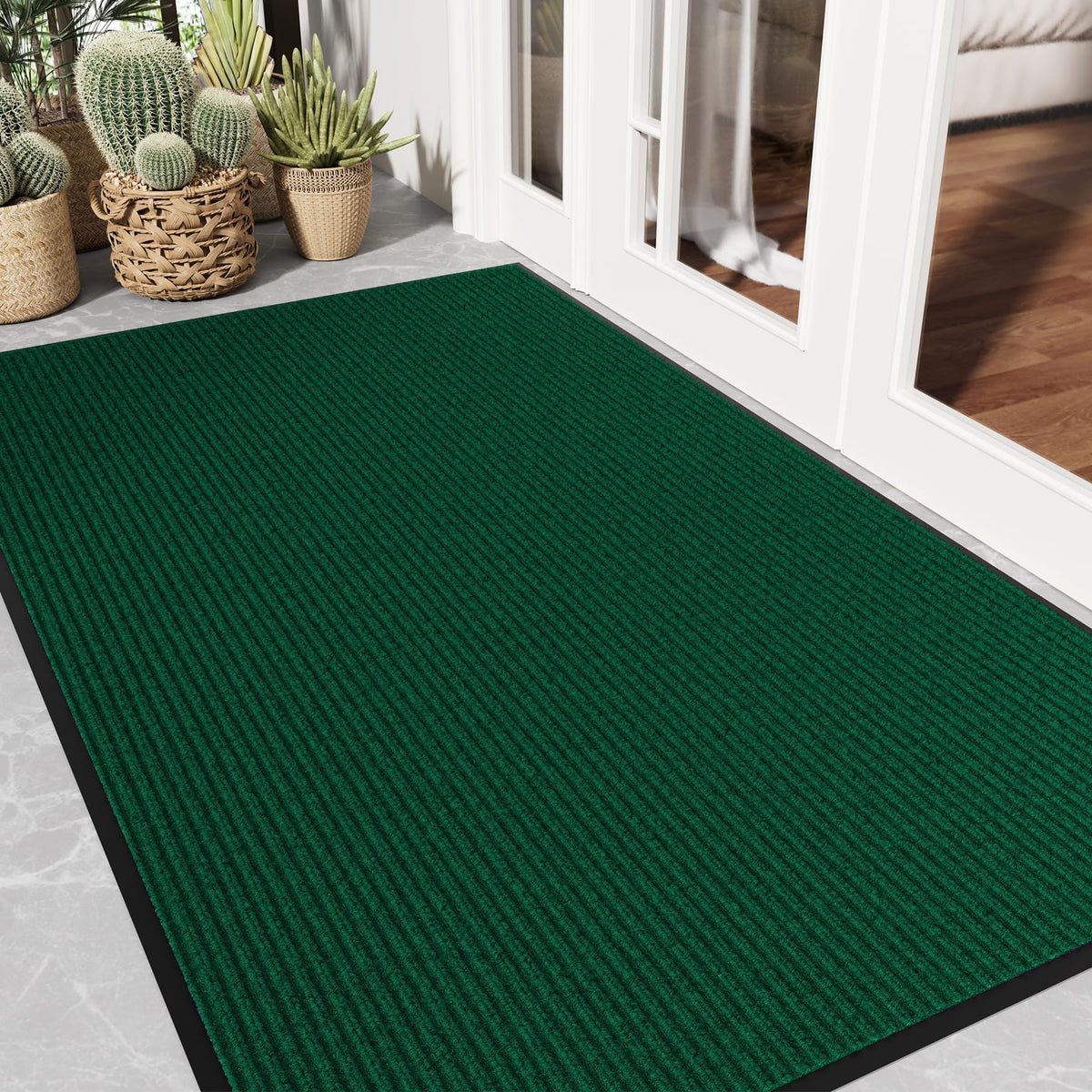 Front Door Mat, 3' x 5' Heavy Duty Door Mat Outside Entrance, Non-Slip Welcome Mat, Absorbent & Dirt Resistant, Low Profile Large Door Mats, Commercial Rugs for Entryway Indoor Outdoor, Grey