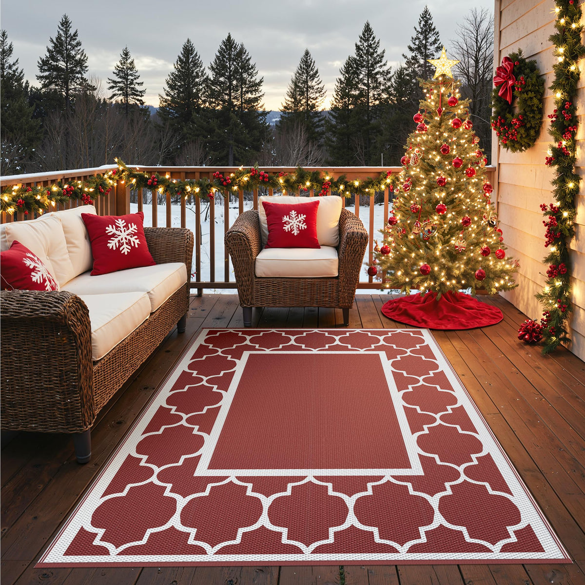 GENIMO Outdoor Rug, Waterproof Plastic Rugs for Patio, 5'x8' Blue White