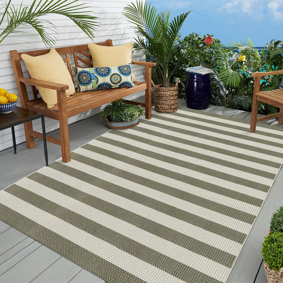 OJIA Washable Area Rug 4'x6', Striped Indoor Outdoor Rugs Patio Camping Rug