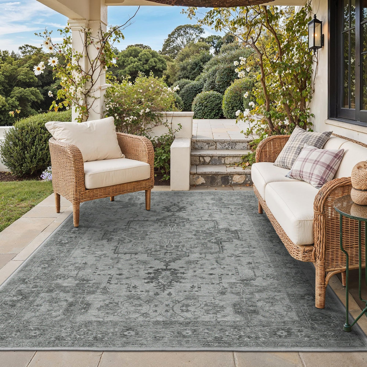 GENIMO 5x8 Outdoor Rug, Washable for Patio and Deck, Light Blue