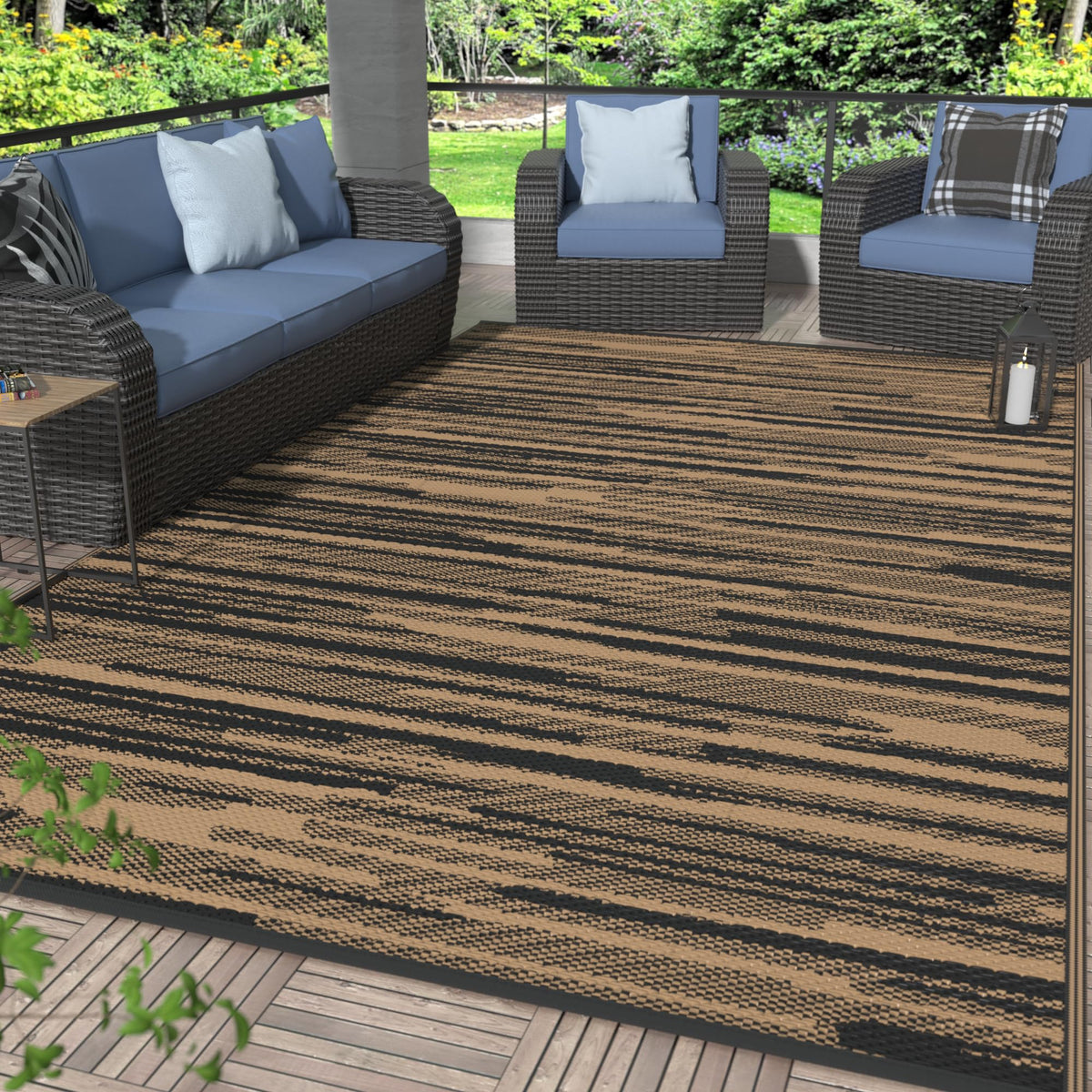 GENIMO Outdoor Rug, Waterproof Plastic Rugs for Patio, 5'x8' Black Grey