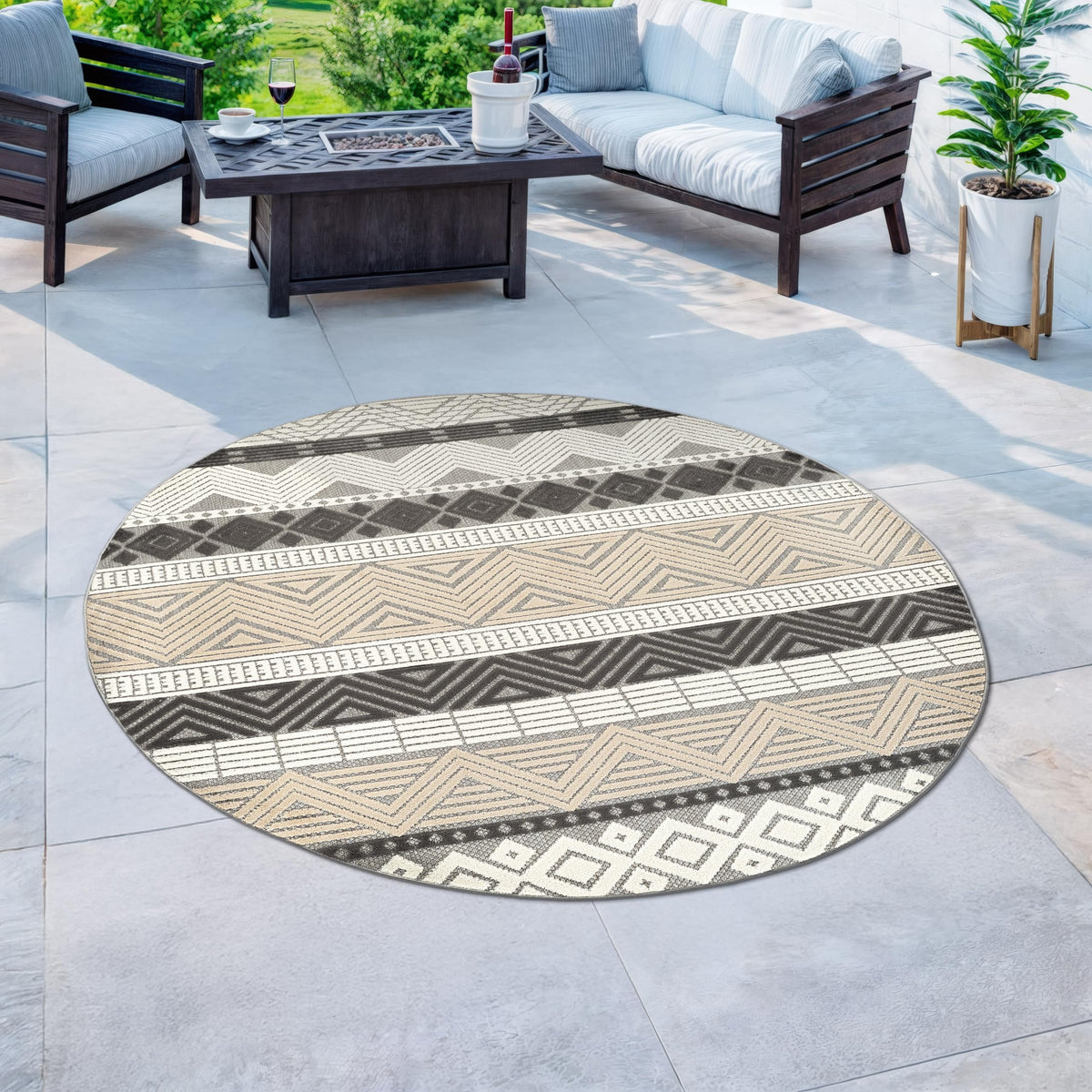 Rugshop Marbella Indoor/Outdoor Contemporary Boho Area Rug Gray 7'10" x 10'