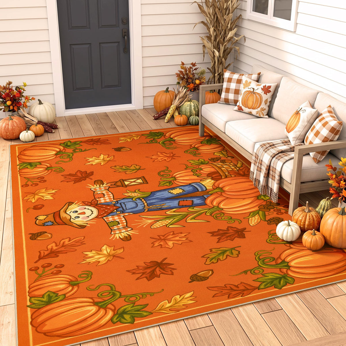 Fall Front Door Mat 3'x5', Hello Pumpkin Welcome Mat for Porch Rugs