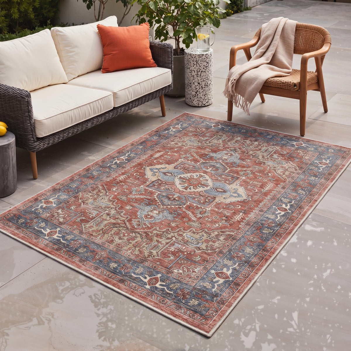 GENIMO 5x8 Outdoor Rug, Washable for Patio and Deck, Light Blue