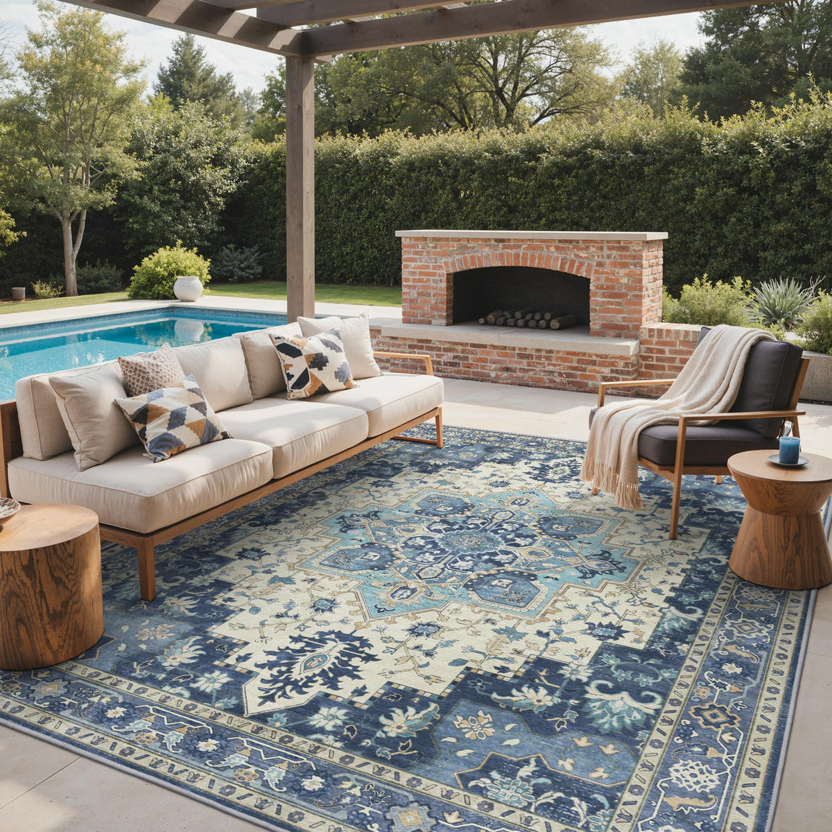 GENIMO 5x8 Outdoor Rug, Washable for Patio and Deck, Light Blue