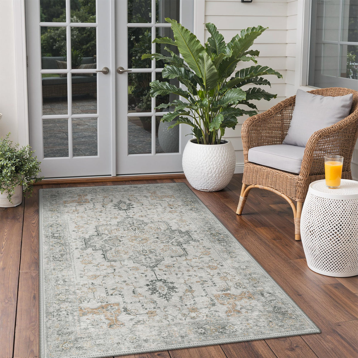 GENIMO 5x8 Outdoor Rug, Washable for Patio and Deck, Light Blue