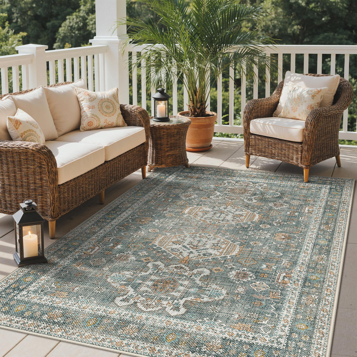 GENIMO 5x8 Outdoor Rug, Washable for Patio and Deck, Light Blue