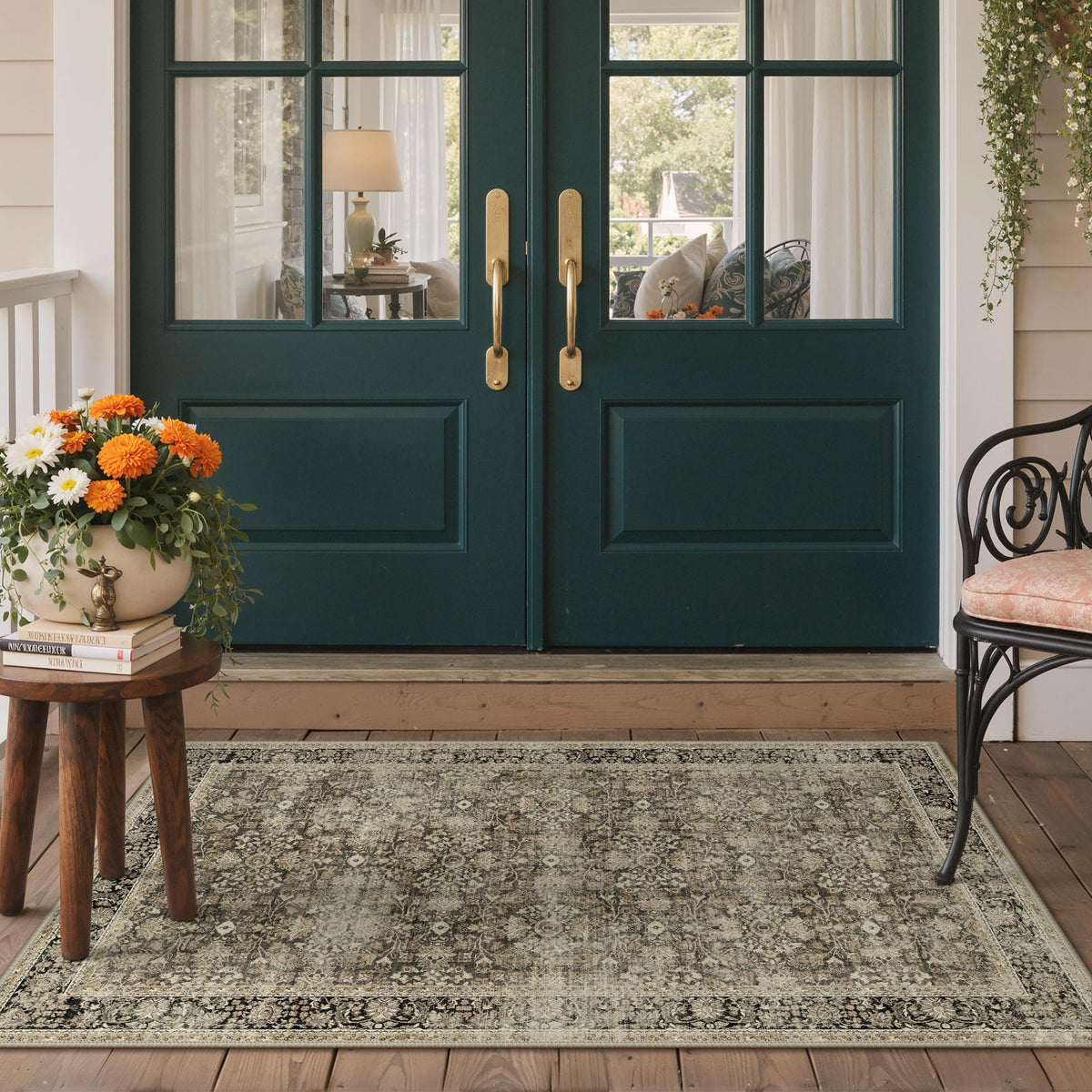 GENIMO 5x8 Outdoor Rug, Washable for Patio and Deck, Light Blue