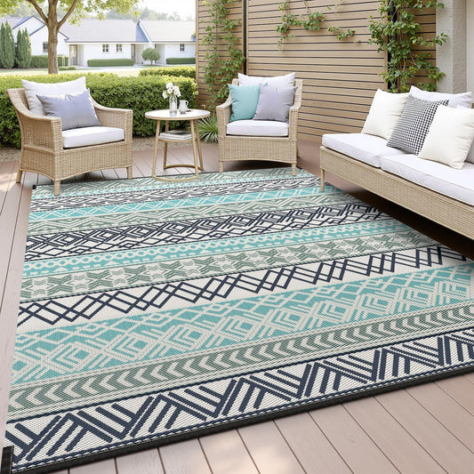 MontVoo Outdoor Rug Carpet Waterproof-Patio Rug Mat 5x8 Reversible RV Outdoor Camping Rugs Picnic Beach Mats Plastic Straw Outside Rugs for Balcony Porch Pool Deck Boho Patio Decor
