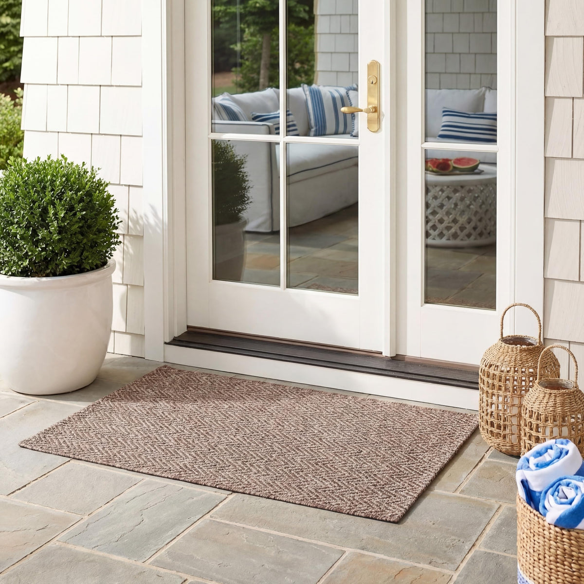 SAFAVIEH Courtyard Outdoor Area Rug 5'3"x7'7", Natural & Cream CY8022-03012