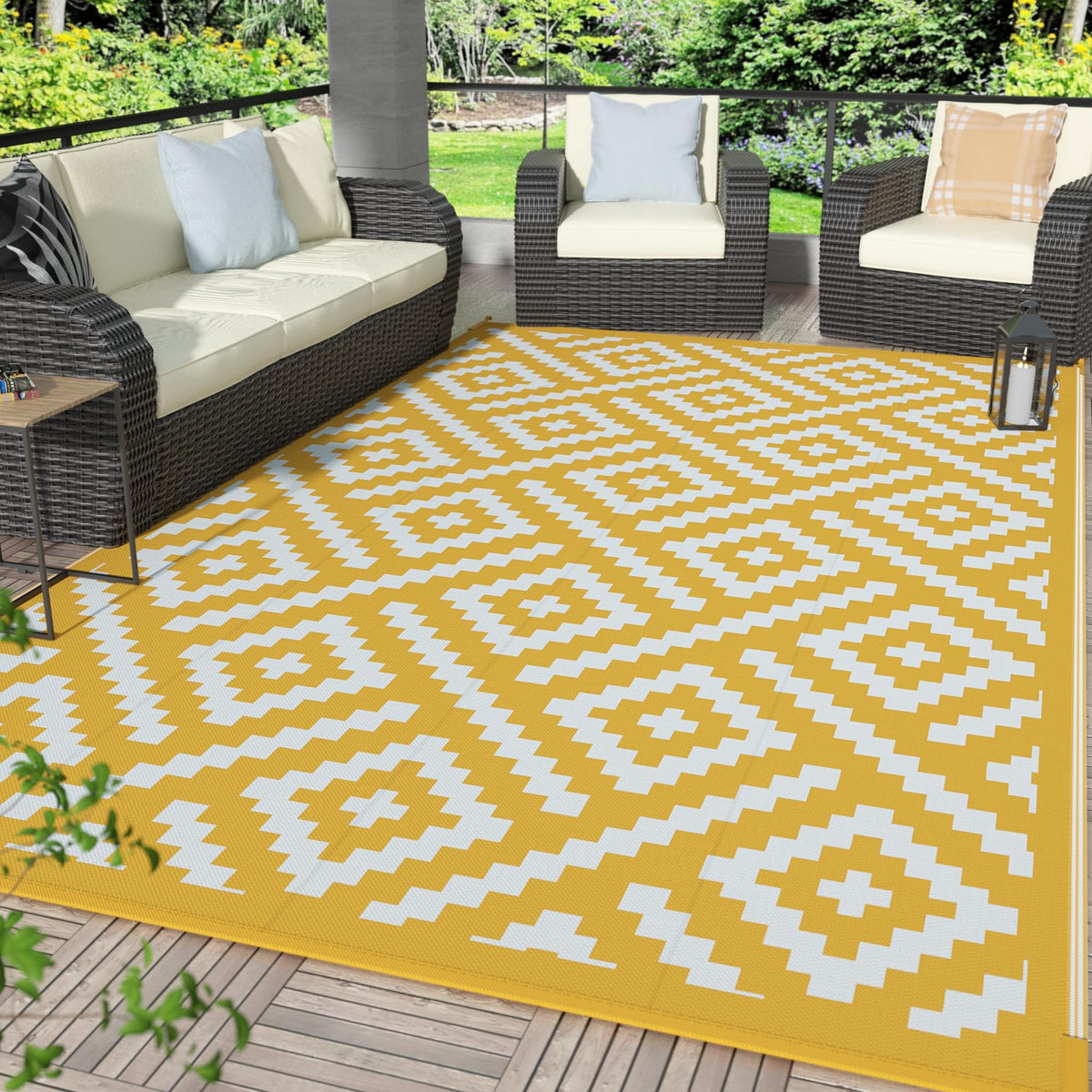 GENIMO Outdoor Rug, Waterproof Plastic Rugs for Patio, 5'x8' Black Grey