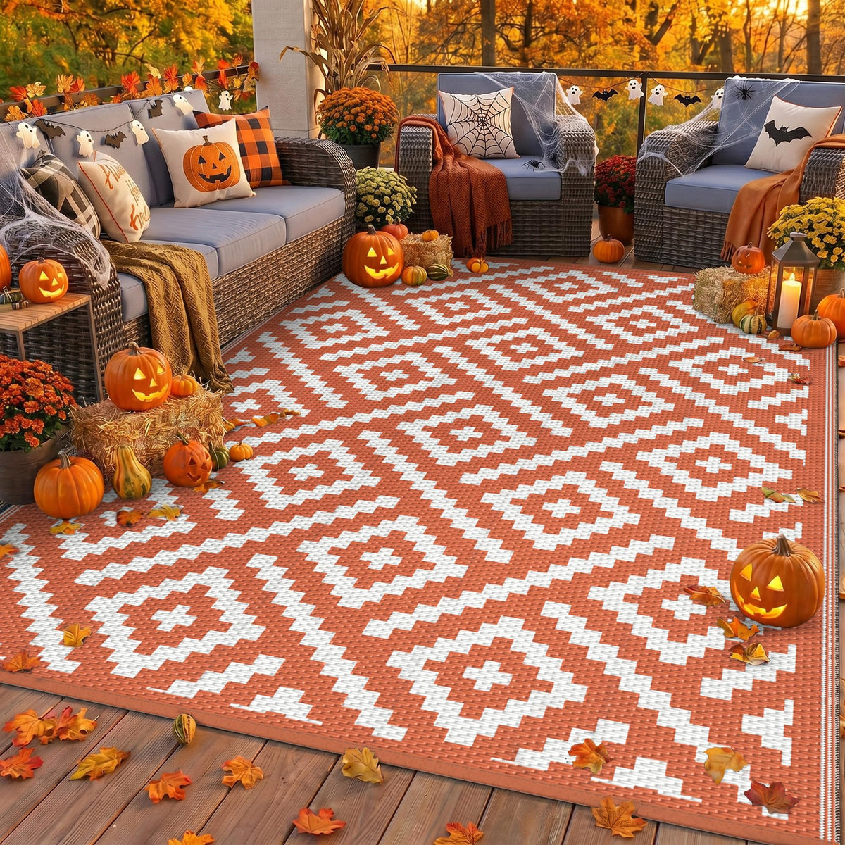 GENIMO Outdoor Rug, Waterproof Plastic Rugs for Patio, 5'x8' Black Grey