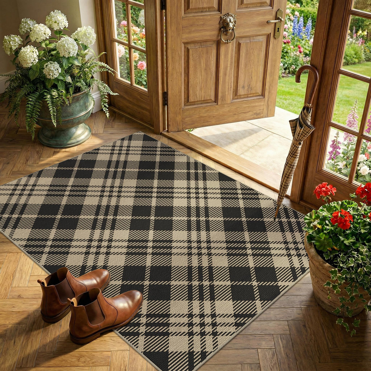 JTJ Easy Jute 3x5 Outdoor Rug for Front Porch, Washable Sage Green Plaid