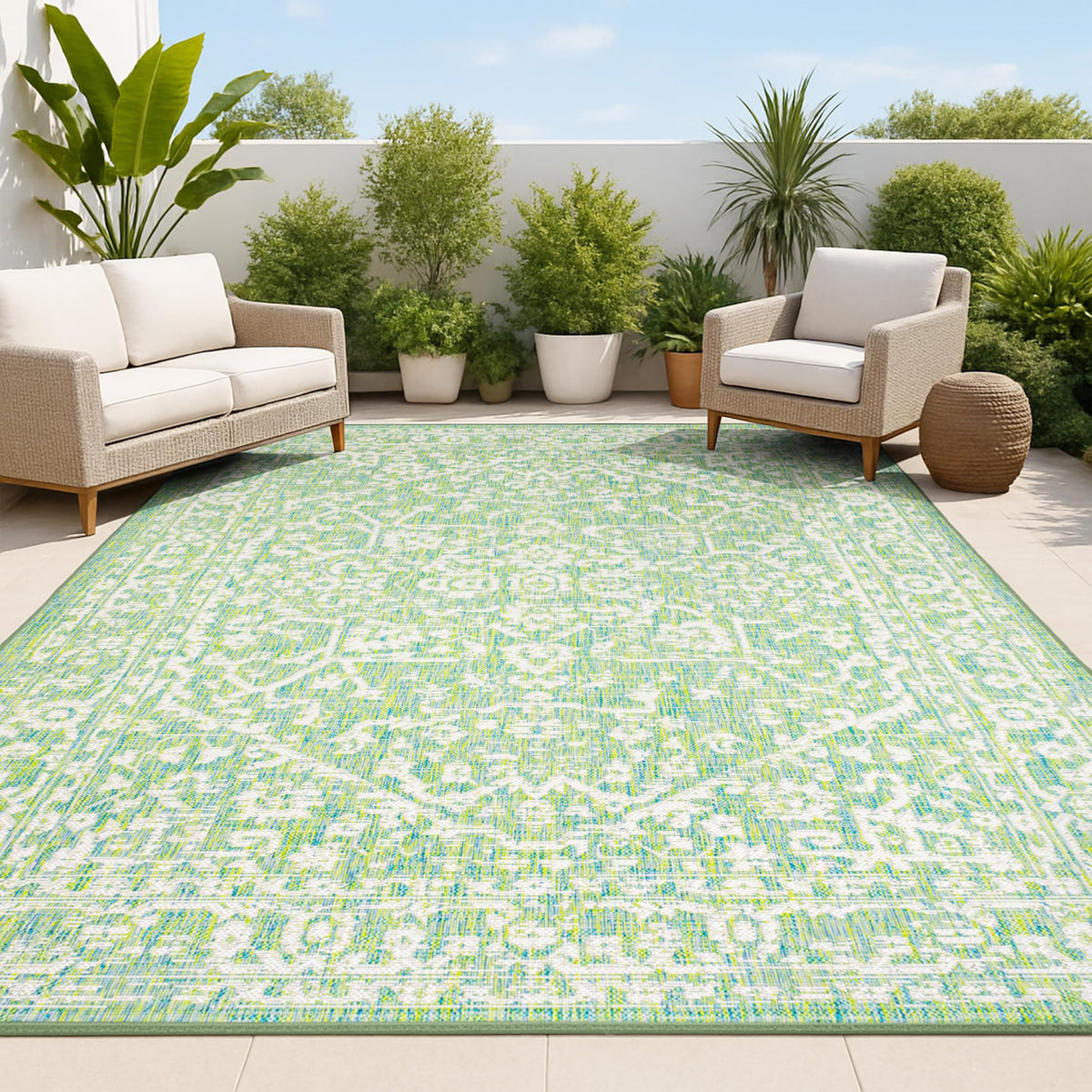 JONATHAN Y Boho Medallion Indoor Outdoor Area Rug 8X10 Black/Gray, Malta Textured Weave for Backyard, Patio, Porch, Easy-Cleaning, High Traffic, Pet-Friendly, Non-Shedding (SMB104C-8)