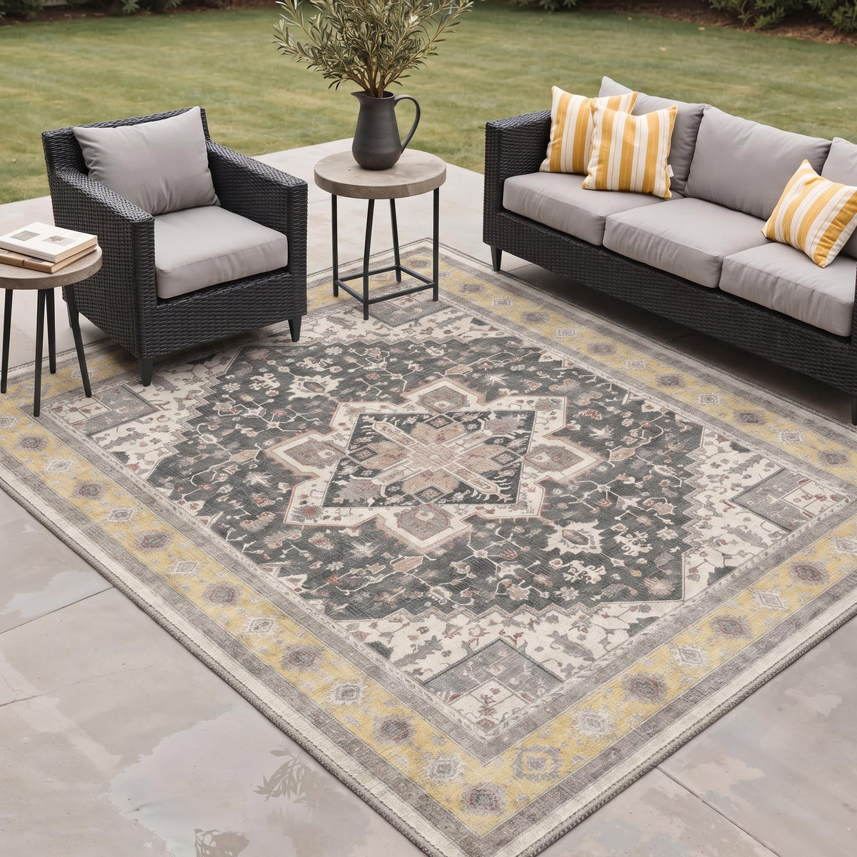 GENIMO 5x8 Outdoor Rug, Washable for Patio and Deck, Light Blue