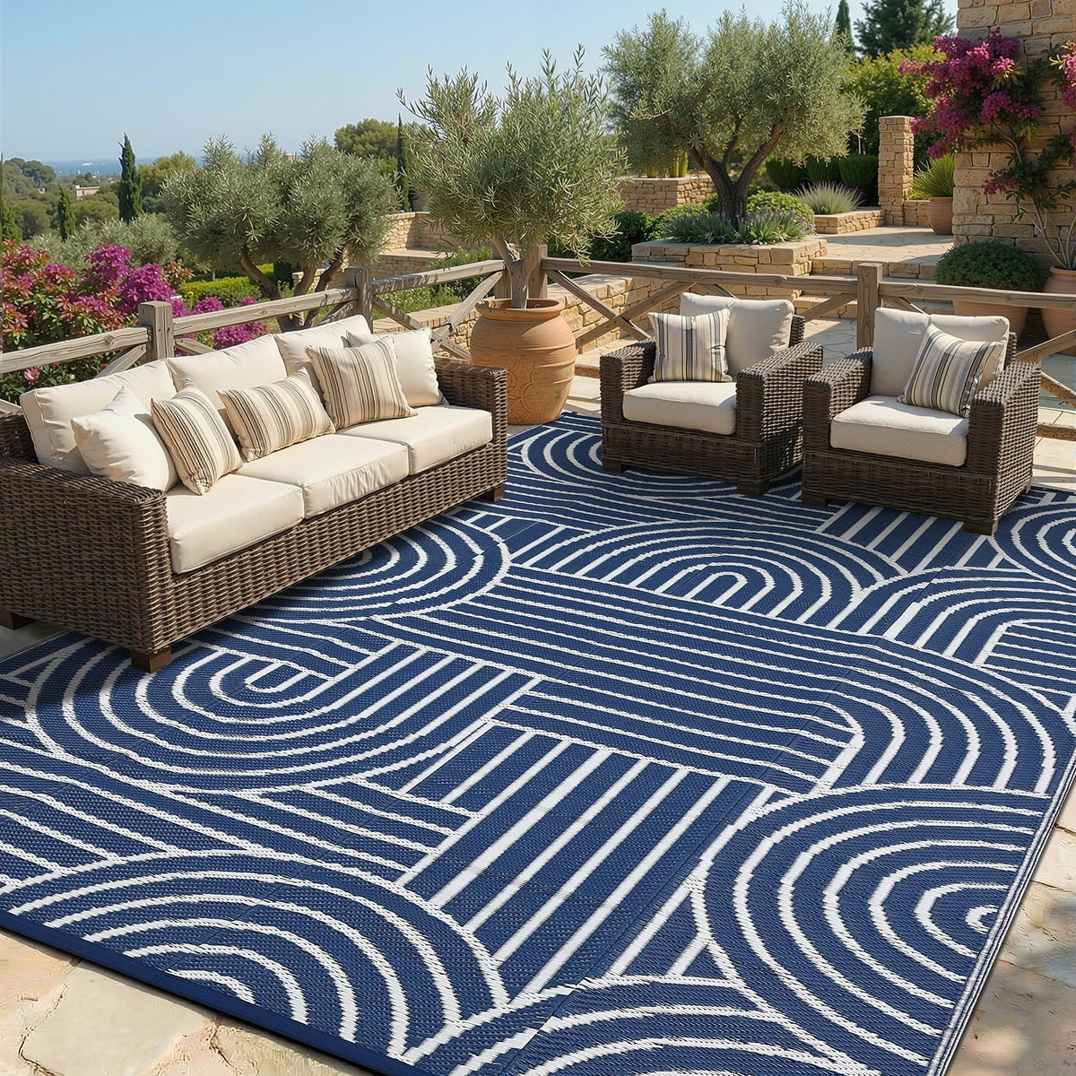 Garvee 10x14 Outdoor Rugs Waterproof for Patio Grey White