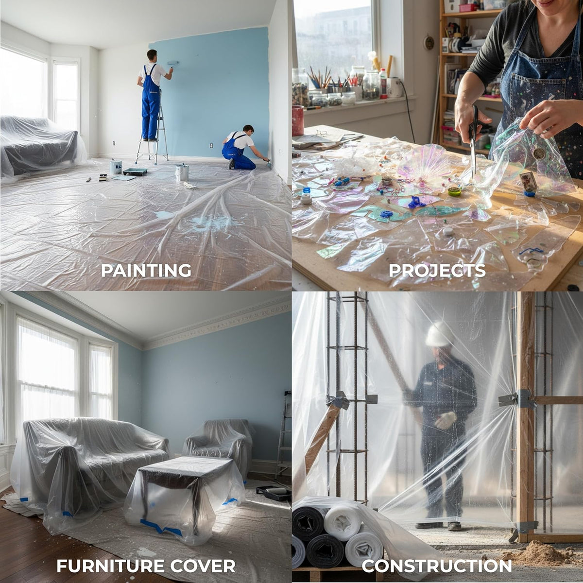 12 x 9 Ft Drop Cloths (6-Pack) – Plastic Sheeting & Painters Plastic Tarps for Painting, Waterproof Floor & Furniture Protection