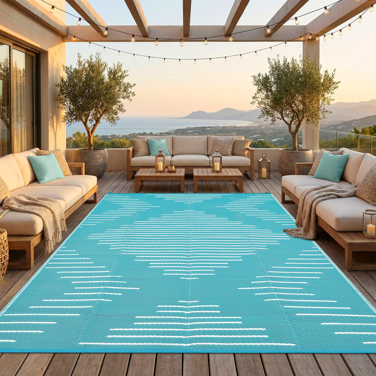 Garvee 10x14 Outdoor Rugs Waterproof for Patio Grey White