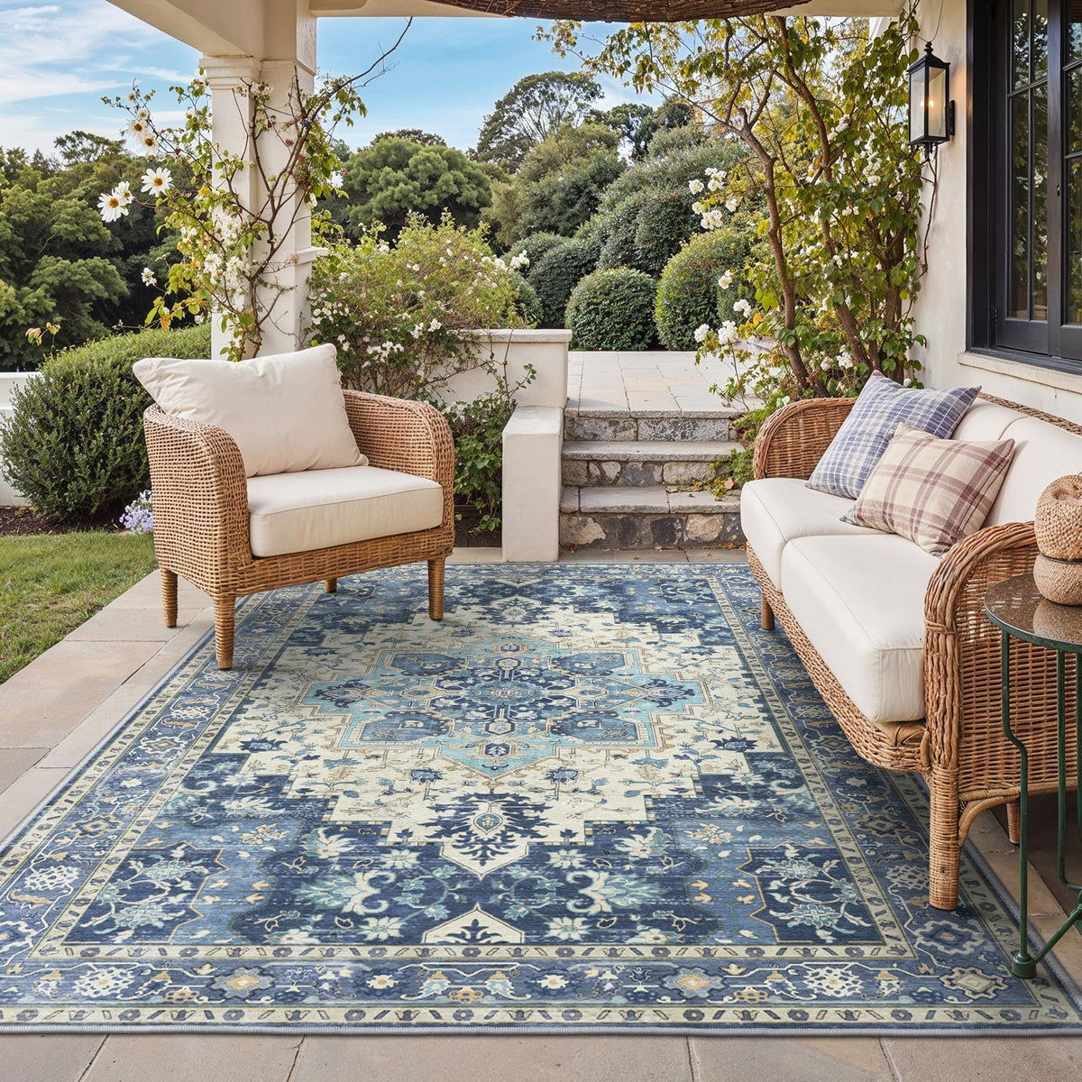 GENIMO 5x8 Outdoor Rug, Washable for Patio and Deck, Light Blue