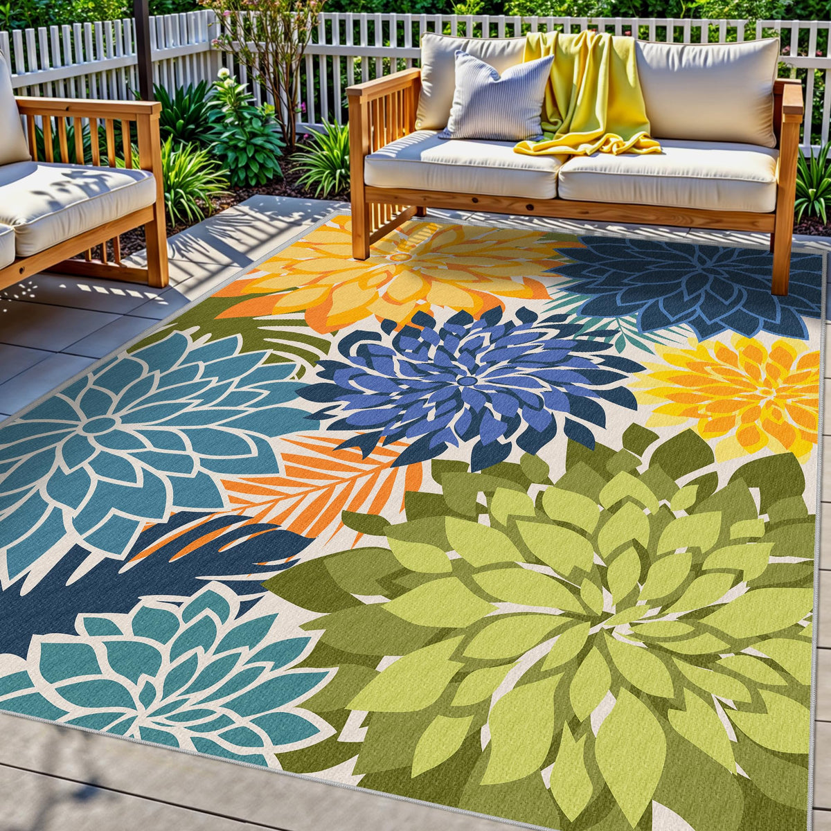 Arenarug Outdoor Rug Waterproof, Washable Patio Rug for Deck, 5x8, Colorful