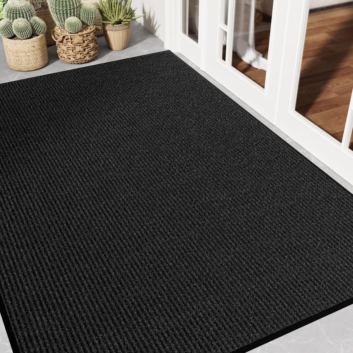 Front Door Mat, 3' x 5' Heavy Duty Door Mat Outside Entrance, Non-Slip Welcome Mat, Absorbent & Dirt Resistant, Low Profile Large Door Mats, Commercial Rugs for Entryway Indoor Outdoor, Grey