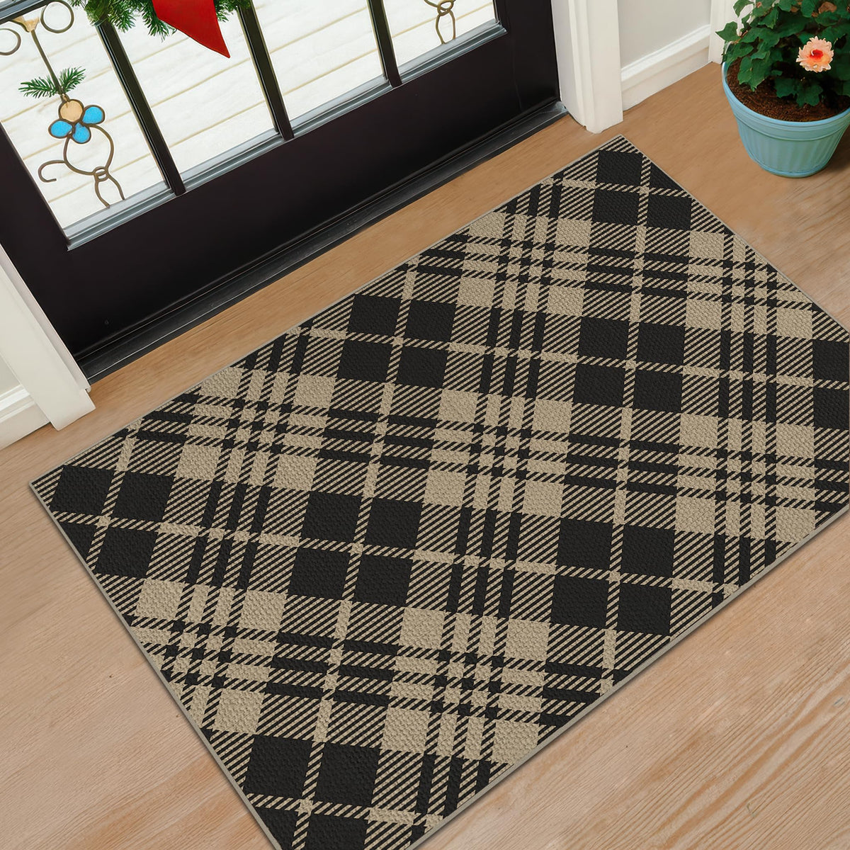 JTJ Easy Jute 3x5 Outdoor Rug for Front Porch, Washable Sage Green Plaid