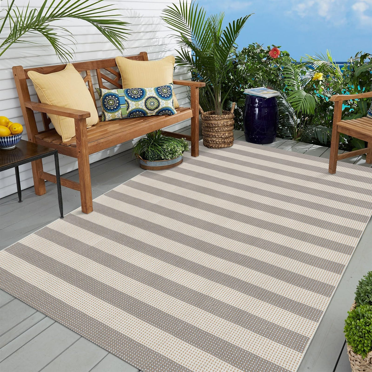 OJIA Washable Area Rug 4'x6', Striped Indoor Outdoor Rugs Patio Camping Rug