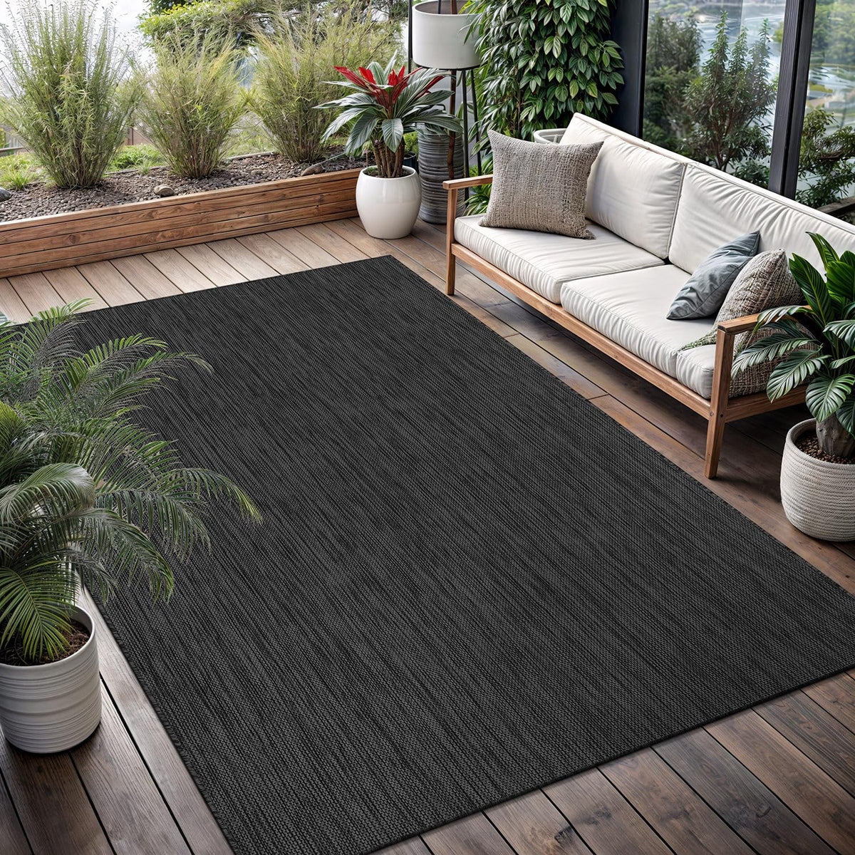 Washable Indoor Outdoor Rug 9x12 Weather Resistant Area Rugs Modern Solid for Porch Deck Balcony Backyard Patio Outside Carpet (9 X 12 Aqua Blue)