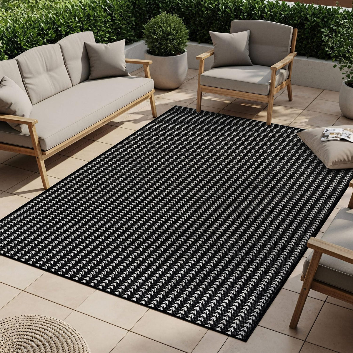 Washable Outdoor Rug 8x10 Modern Area Rugs Outdoor Carpets Bordered Pattern Non Shedding Waterproof Easy Clean Patio Deck Porch Living Room Bedroom Garden RV (8 X 10 Blue)