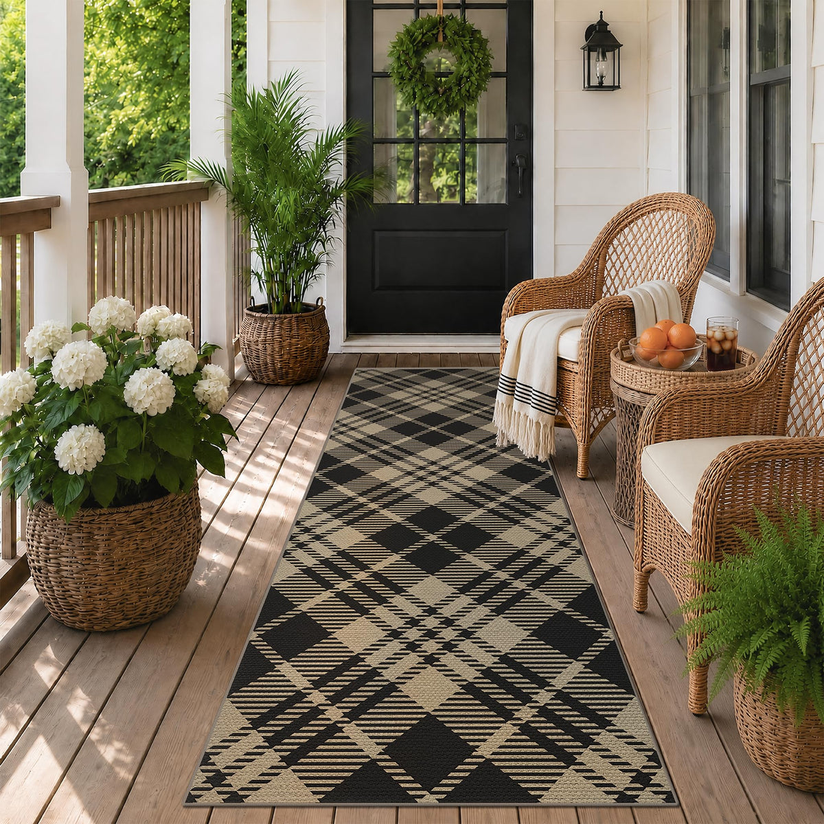 JTJ Easy Jute 3x5 Outdoor Rug for Front Porch, Washable Sage Green Plaid