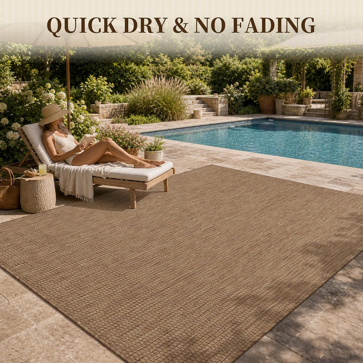 PADOOR-Outdoor Rug-Patio Rug 5x7 ft Polypropylene Indoor Outdoor Rugs Outdoor Carpet for Patio Deck Balcony Porch, Textured Weave, Durable for High Traffic, Fade-Resistant, Modern Neutral Brown
