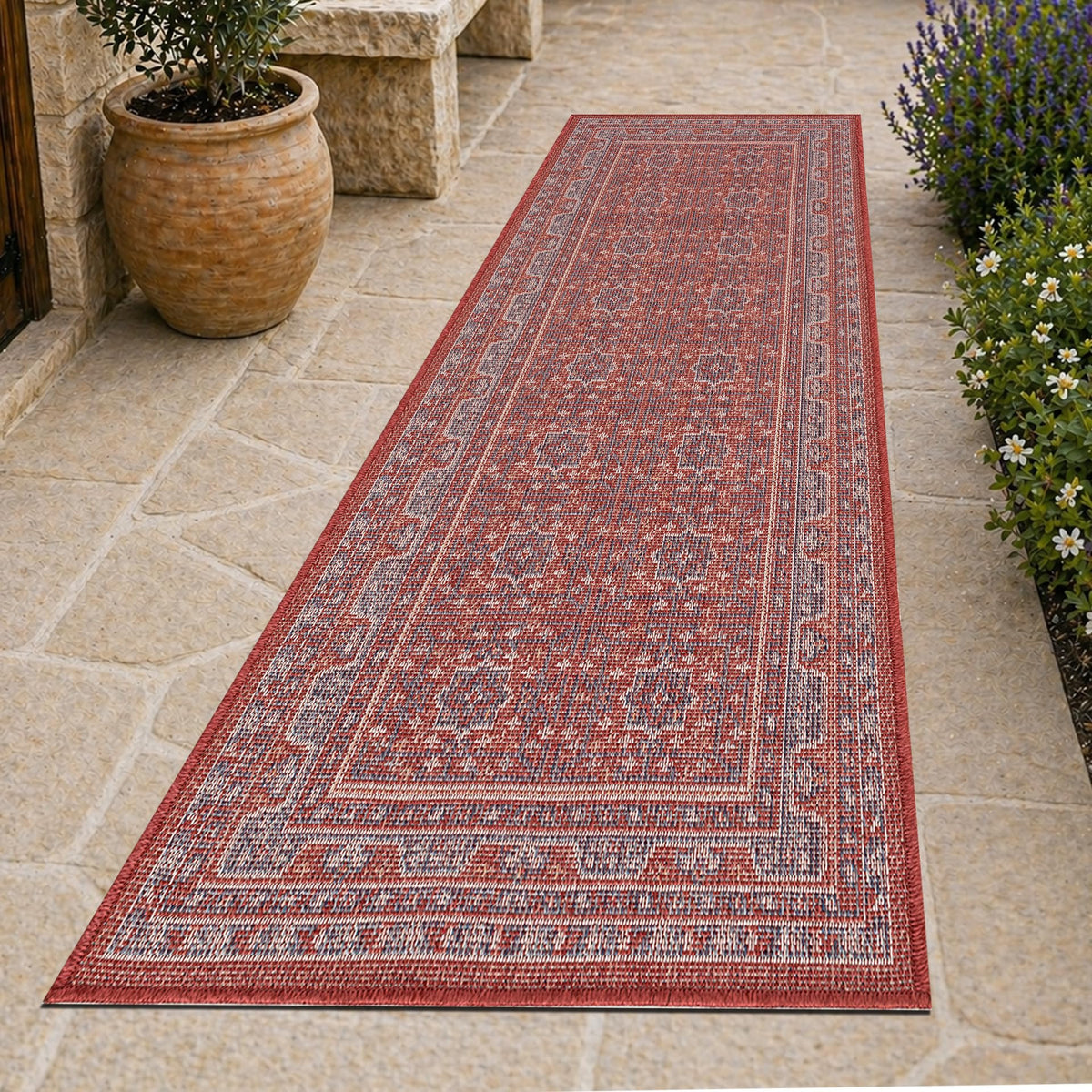 Loom&Crate Washable Indoor Outdoor Area Rug 12x15, Patio Rug, Red Orven