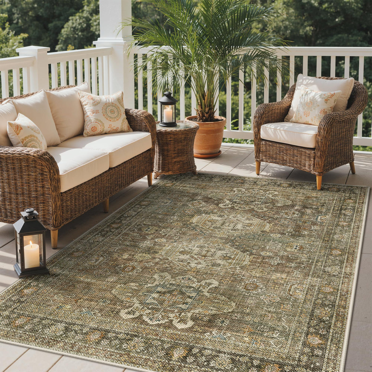 GENIMO 5x8 Outdoor Rug, Washable for Patio and Deck, Light Blue