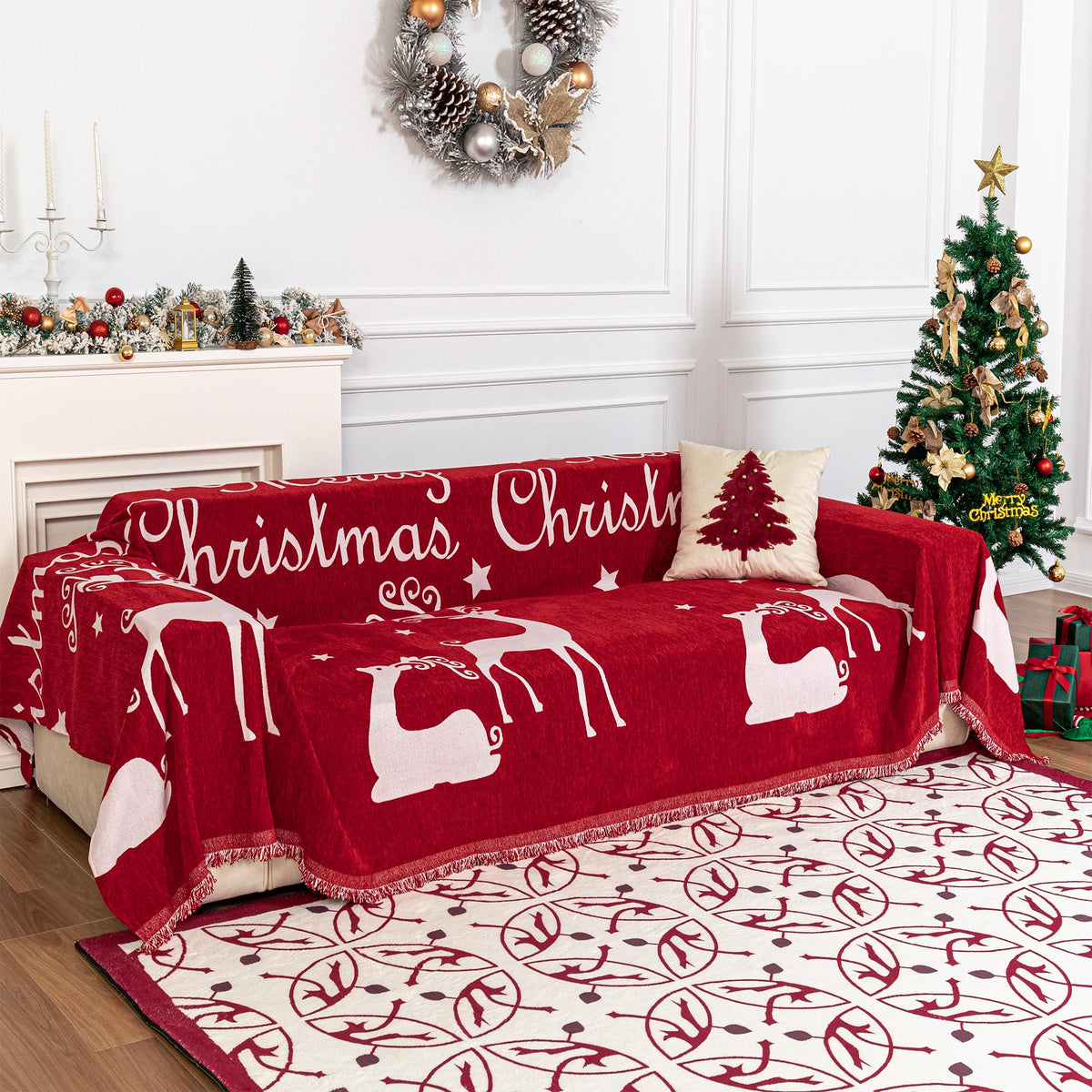 MYSKY HOME Couch Cover for Dogs, Washable Couch Covers, Non Slip Sofa Cover, Couch Cover 2 Cushion Sofa Dogs Furniture Protector with Tassels, Chenille Sofa Slipcover for Pets, 71"x118", Dark Grey
