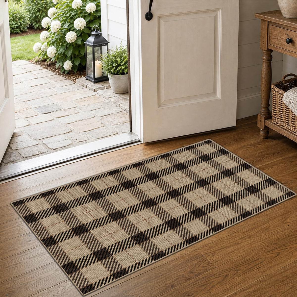 JTJ Easy Jute 3x5 Outdoor Rug for Front Porch, Washable Sage Green Plaid