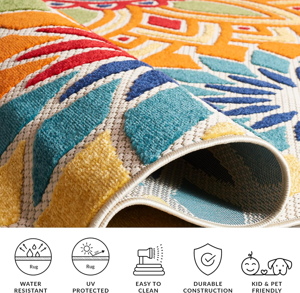 SAFAVIEH Washable Rug Outdoor Cabana Collection - 8' x 10', Ivory & Orange, Non-Shedding & Easy to Clean, Ideal for Patio, Backyard, Mudroom (CBN328A)