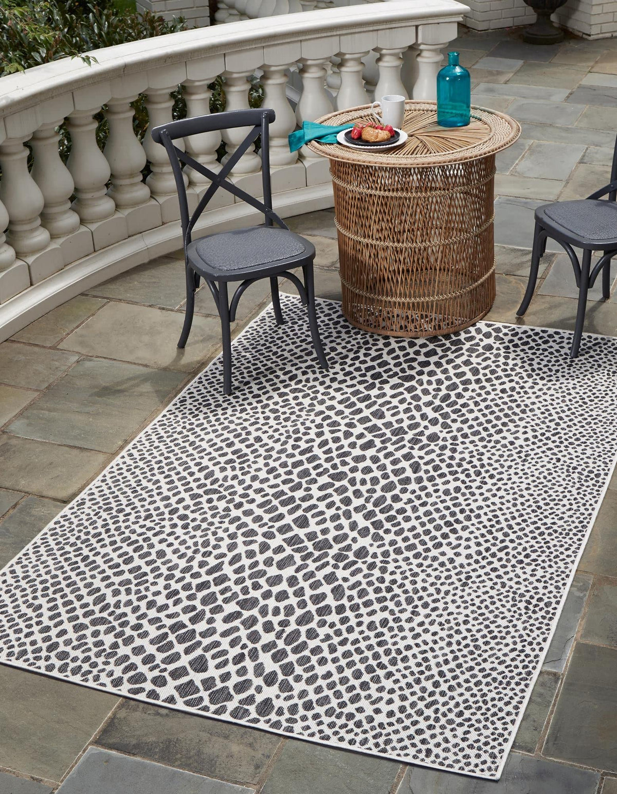 Unique Loom Outdoor Collection Area Rug - Cape Town (9' x 12' Rectangle, Blue/Ivory)