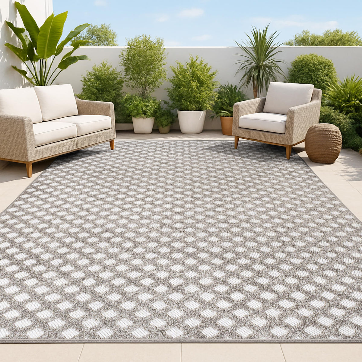 JONATHAN Y Mini-Diamond Trellis Indoor Outdoor Area Rug 5X8 Beige, Rabat High-Low Pile for Backyard, Patio, Porch, Easy-Cleaning, High Traffic, Pet-Friendly, Non-Shedding (SBH101A-5)