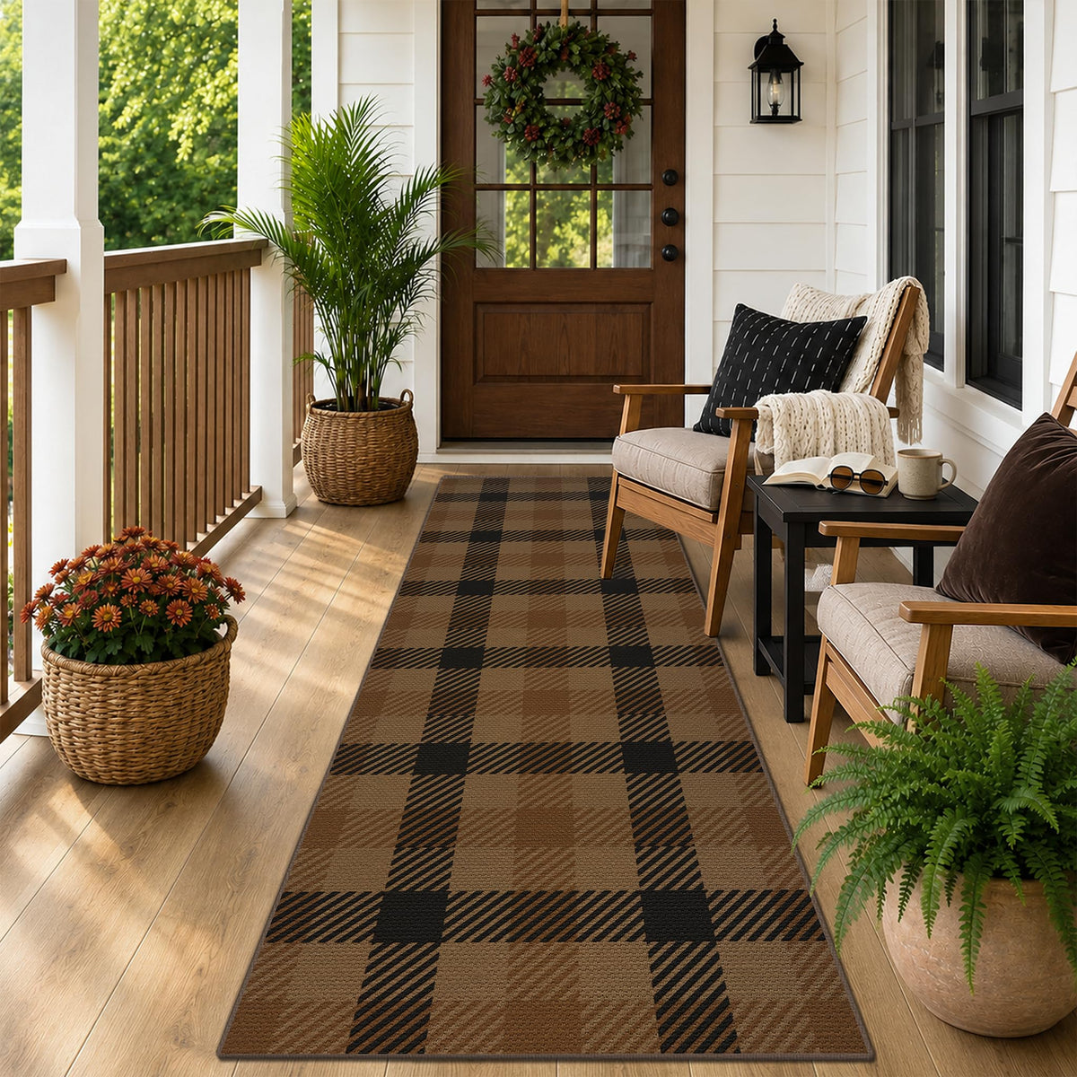 JTJ Easy Jute 3x5 Outdoor Rug for Front Porch, Washable Sage Green Plaid