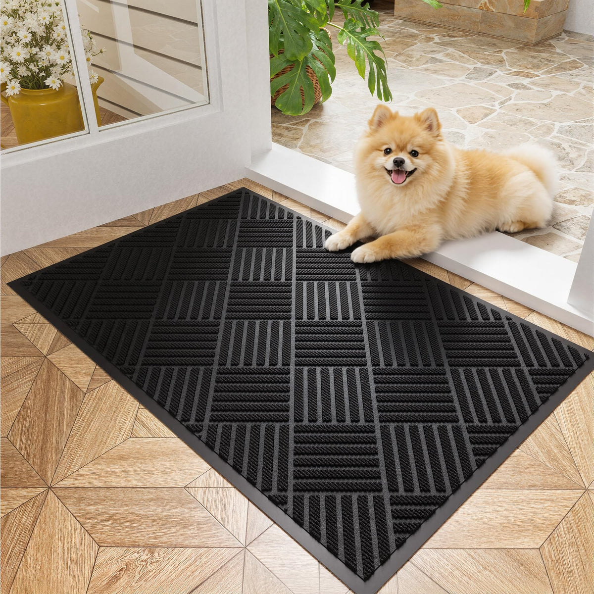 Front Door Mat, 3' x 5' Heavy Duty Door Mat Outside Entrance, Non-Slip Welcome Mat, Absorbent & Dirt Resistant, Low Profile Large Door Mats, Commercial Rugs for Entryway Indoor Outdoor, Grey